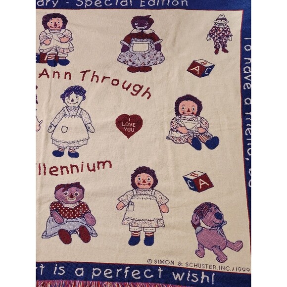 Vtg 1999 Raggedy Ann Tapestry Throw Simon & Schuster USA 85th Anniversary Years - Picture 5 of 7